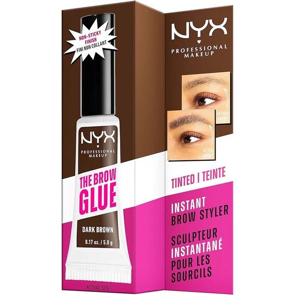 NYX Brow Glue Tinted Eyebrow Gel Dark Brown 0.17oz - Extreme Hold - Picture 7 of 8